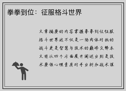 拳拳到位：征服格斗世界